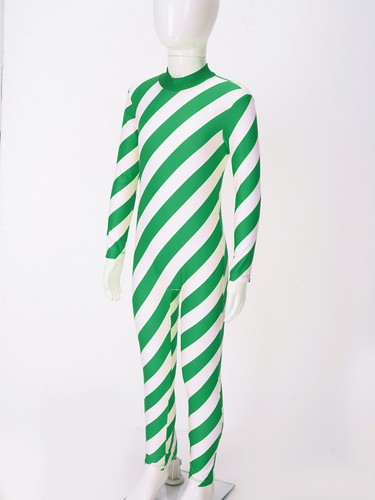 Kids Christmas Striped Unitard Jumpsuit Long Sleeve Xmas Performance Bodysuit - Picture 27 of 65