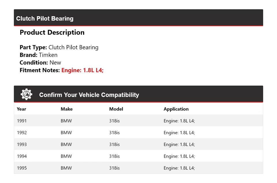 For 1991-1995 BMW 318is 1.8L L4 Clutch Pilot Bearing Timken 1992 1993 1994 - Image 2 of 4