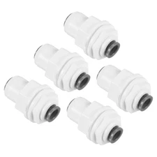 5 Pack 1/4" Push to Connect Bulkhead Fittings Straight Water Line Fitting White