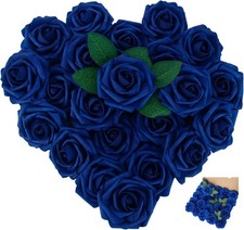  25PCS Navy Blue Roses Artificial Flowers with Long Stem Real Touch Fake Foam R