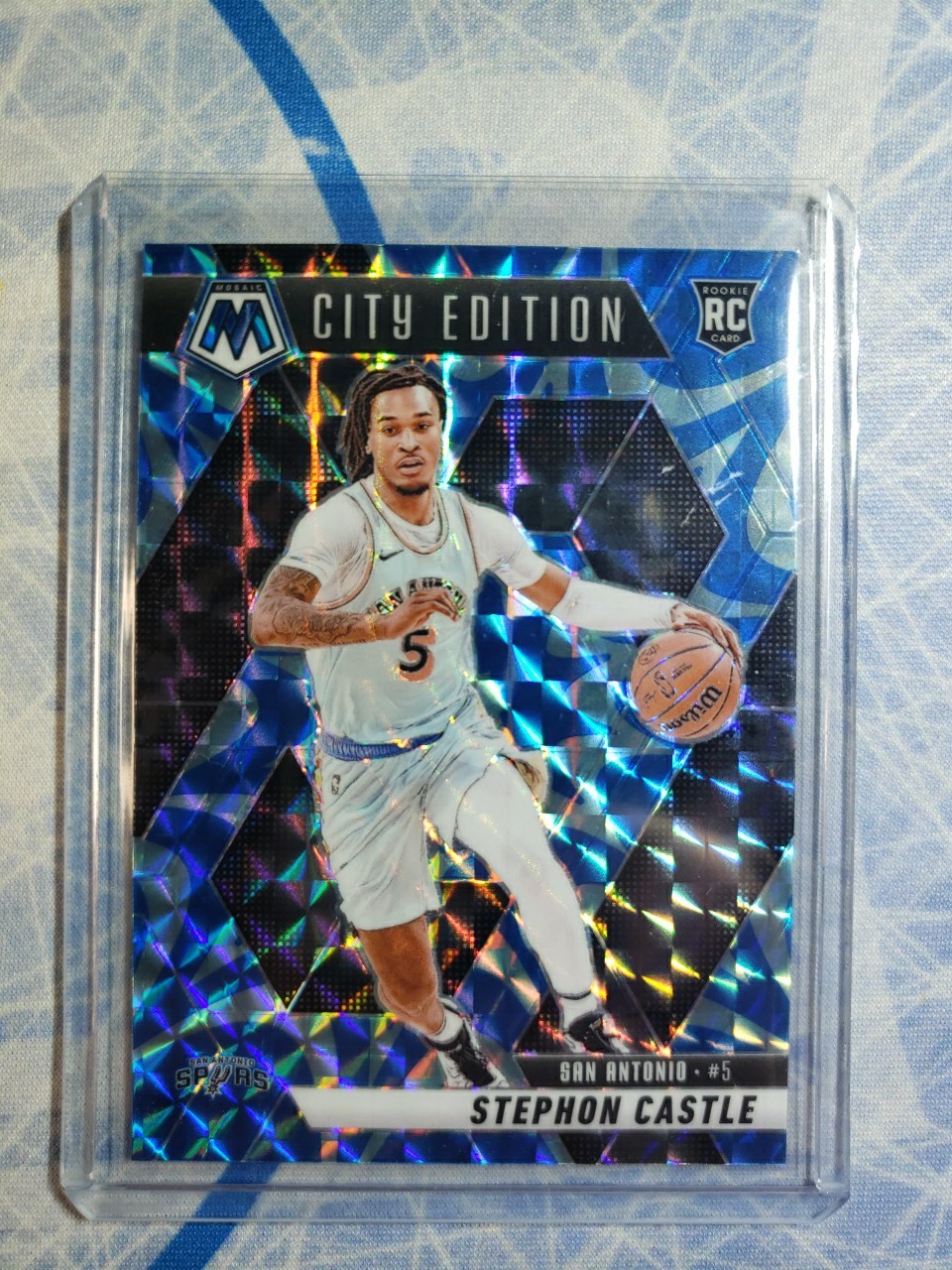 2024-25 Mosaic Stephon Castle #290 City Edition Blue Reactive Prizm Spurs