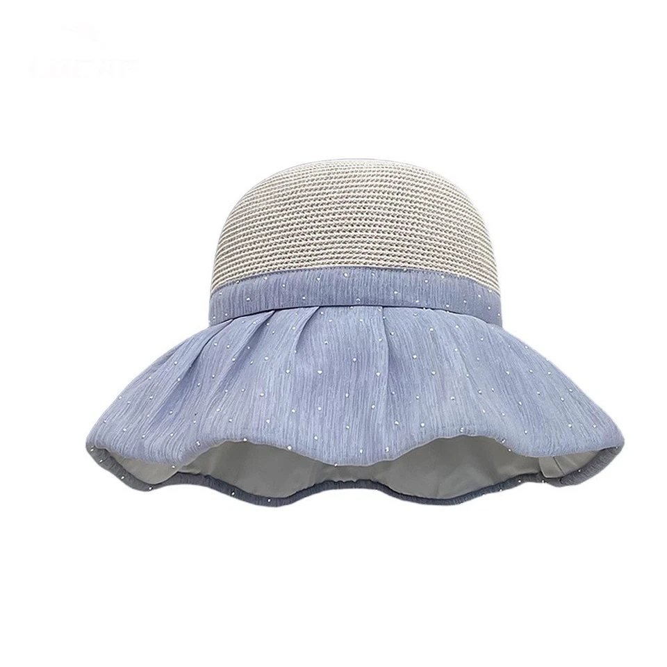 Chapeau Bob En Paille Femme À Large Bord Avec Nœud, Couleurs Multicolores - Photo 2/4