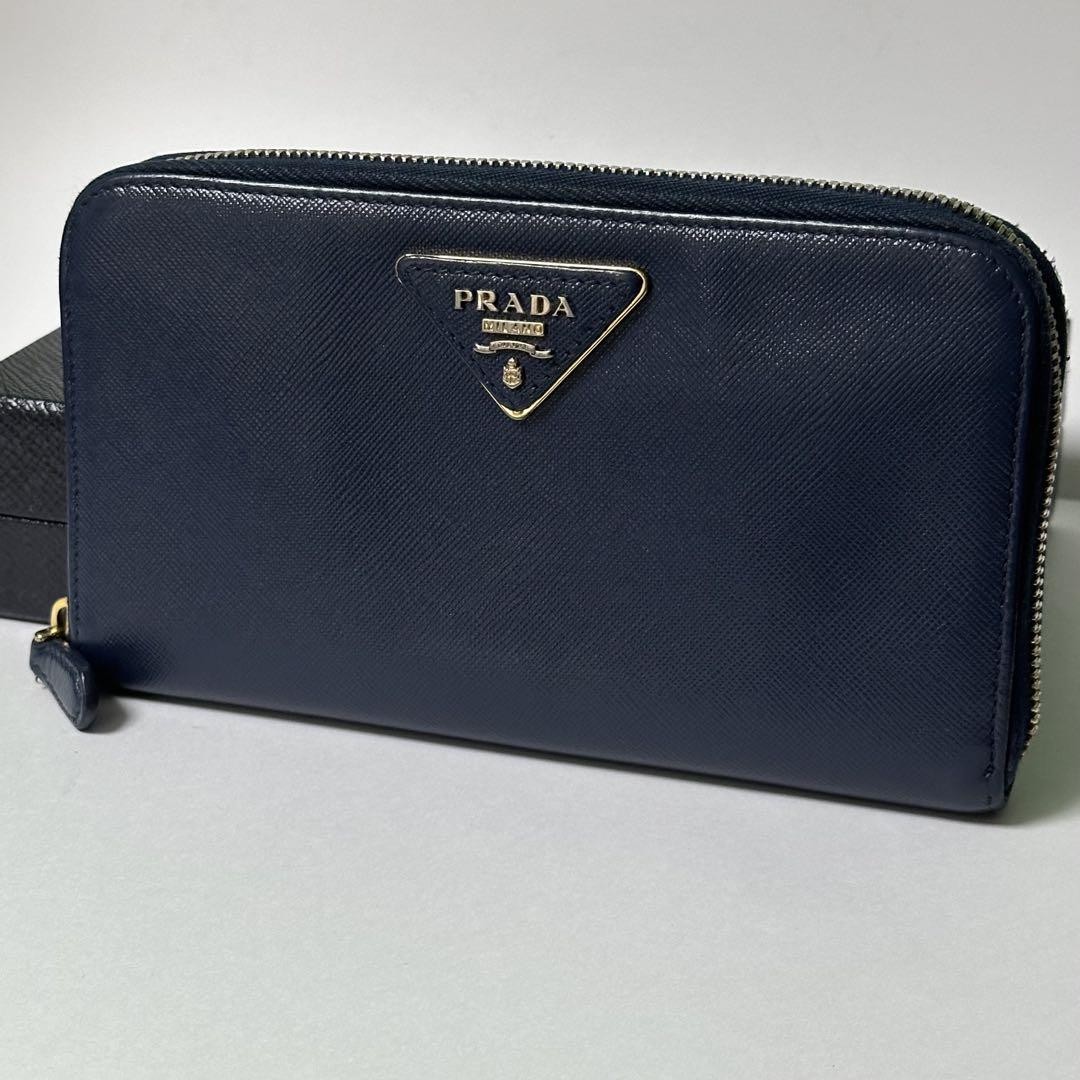 Prada Saffiano Leather Long Wallet with Zipper and Card Slots Pre-Owned