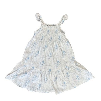Polo Ralph Lauren Girls 3T Blue White Floral Toile Smocked Girly Sundress Ruffle