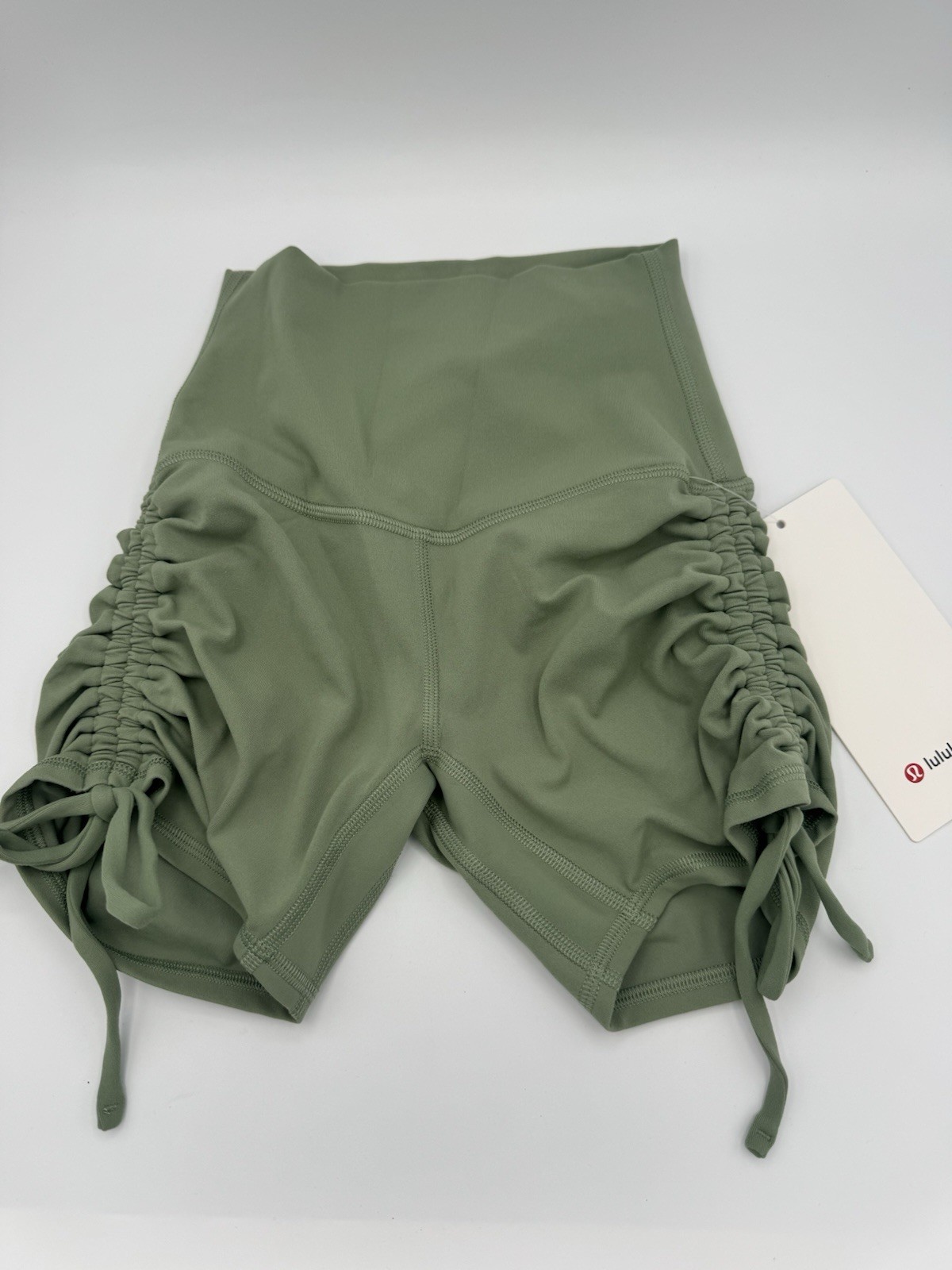 Brand New W Tags Lululemon Ruched Shorts For Yoga, Sage Green Size 0