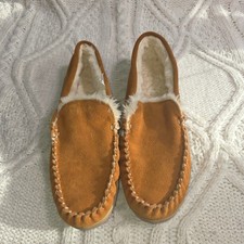 J Crew Suede Moccasin Slippers Hard Bottom Faux Fur Lined Womens 10 Excellent