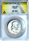 1954 ANACS PF 65  Franklin Proof Half Dollar Light Toning N0 Reserve