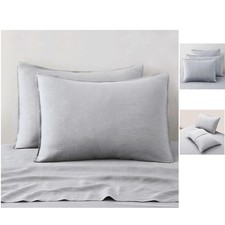 Elegant Light Grey Linen Pillow Cases - Set of 2 King Size with Envelope Closure