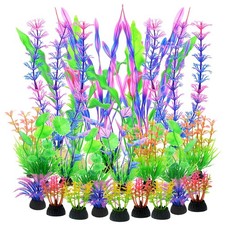 24 PCS Colorful Aquarium Artificial Plastic Plant Decorations Kit Fish Tank