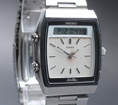 Vintage 1983 Exc+5 Seiko Silver Wave H557-523A White Ana Digi Quartz Herrenuhr