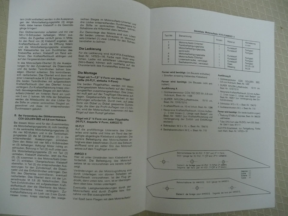 Stückliste + Bohrschablone Motoraufsatz HI-FLY/AMIGO - Bild 3 von 3