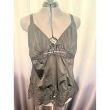Vintage Black Lace Trim Camisole Silky Adjustable Strap Lingerie Top