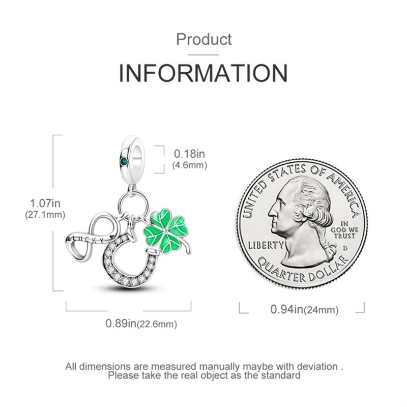 KUNSIR 925 Sterling Silver DIY Charm For Bracelet Clover Infinity Charm Pendant