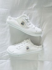 QZUnique Women's Canvas Sneakers Slip-On Mule Backless Low Top White w Lace Up