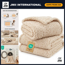 3 Pack Calming Pet Blankets - Soft Fleece Sherpa Throws for Dogs  Cats - Beige