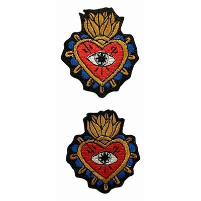 2 Pcs Mexican Corazon Milagros Heart Patch Parche Embroidered Iron On Mexico 7cm