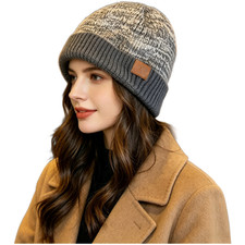 Warm Knit For Beanie for Cold Weather Unisex Fleece Lined Hat Navy Black