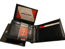 Swiss Gear RFID Black Leather Wallet Billfold w/Removable Top ID Flap NIB
