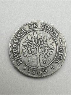 1849 1 moneta vera COSTA RICA America albero centrale e immagini Madonna
