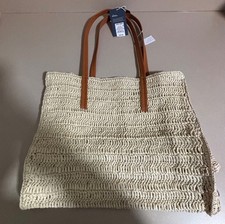 Universal Thread Straw Packable Boxy Tote Handbag Beige