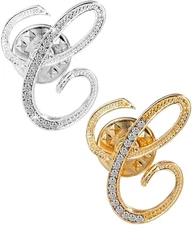 Initial Letter Brooch Pin 26 Letters Small Lapel Pin - Clear Crystal Rhinestone 