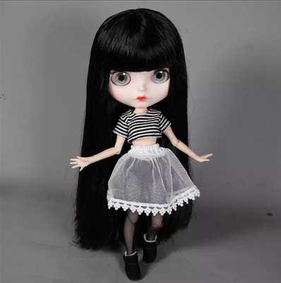 Blythe Doll Custom Black Long Hair Matte Face BJD Joint Body 1/6 Free Hands OOAK