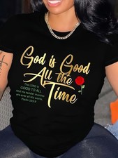 Women's "God Is God All The Time" Letter Printed Round Neck Short Sleeve T-Shirt
