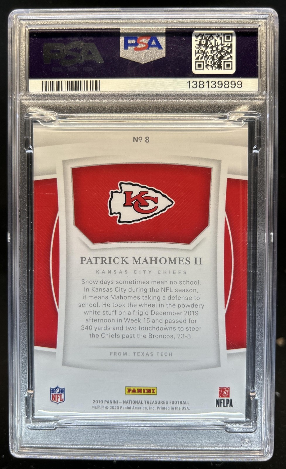 2019 Panini National Treasures Patrick Mahomes II #/99 Chiefs PSA 9 view 2