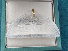 Signed Lalique Crystal Glass Semi Circle Pendant; Floral Theme: 2" x 1.1: