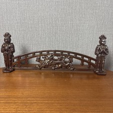 Vintage Cast Iron Fireplace Fire Front Guard Knights Of England Enamelled Lustre