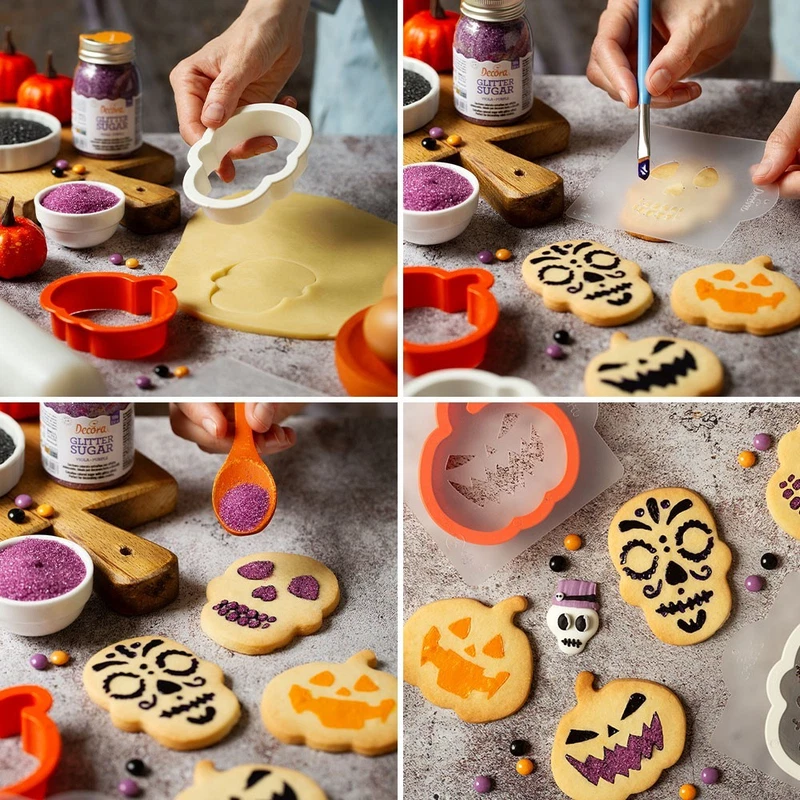 Stampo Biscotti Formina Tagliapasta HALLOWEEN Stampino Stencil ZUCCA e TESCHIO, fotografia 8 di 11