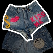 Vintage Y2K Micro Mini Shorts Embellished Patches High Waisted Jean 24' Boho