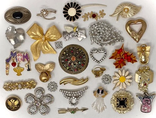 Lot Vtg & Modern BROOCH Pins Costume Jewelry Parts AS IS Craft Art Repurpose A