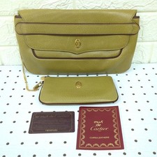 Cartier Clutch Bag  Small Pouch Mustard Gold Hardware Women's