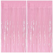 Pastel Pink Party Streamers Foil Fringe Backdrop Curtains Tinsel Streamers Bi...