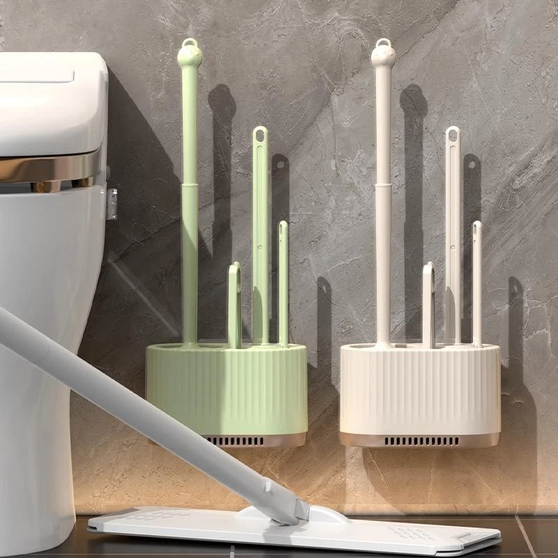 Conjunto de 4 em 1 escova de banheiro para uso doméstico sem ângulo fácil de usar - Imagem 4 de 4
