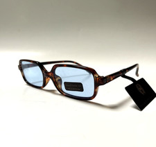 House of Harlow 1960 Slim Rectangle Sunglasses Tortoise Shell Blue Lens Acetate