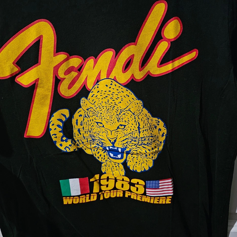 Fendi World Tour Premiere Black T Shirt Men's Medium 1963 Jaguar Guitar Graphic - Image 2 of 4