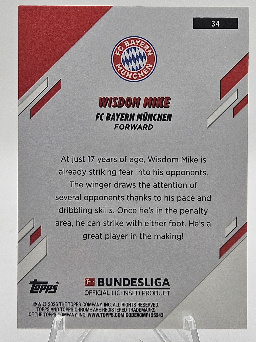 2025 Topps Chrome Bundesliga #34 Wisdom Mike Blue Lava Refractor