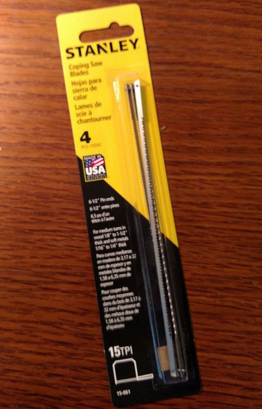 6 1/2" Stanley pinend 15061 Coping Saw Blades, 15 TPI, Medium 1 pack