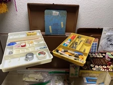 Vintage Wilson Wil-Hold Large Brown Plastic Sewing Box Lot Of 4! All Accessories