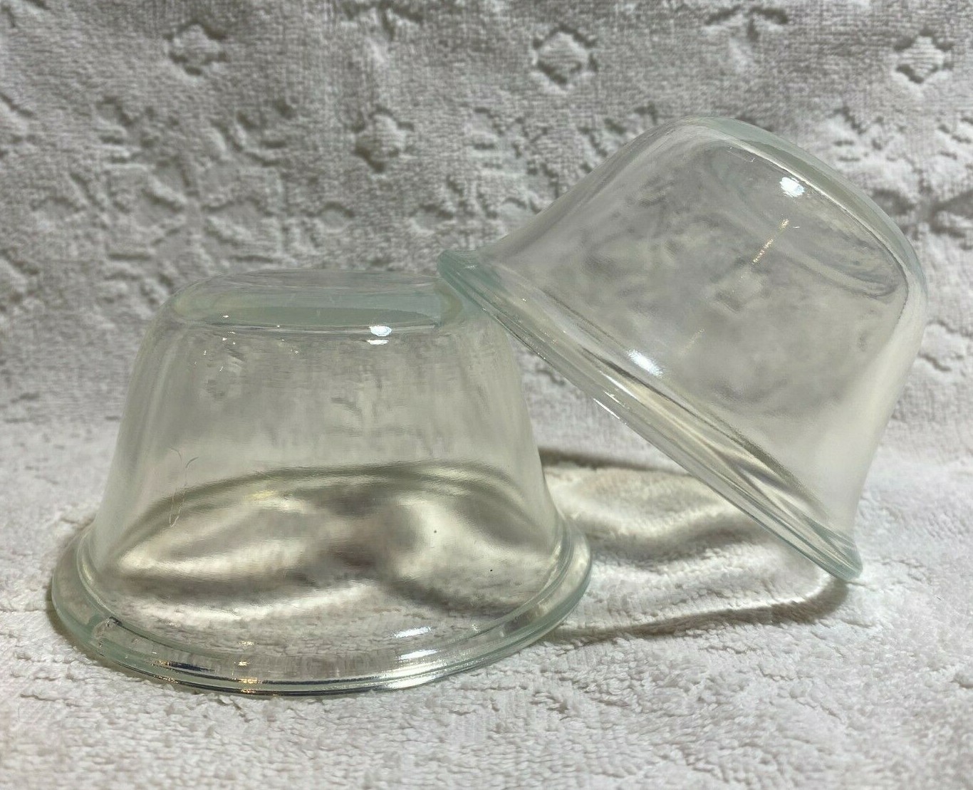 Vintage H.C. Fry Glass Co HTF FOVAL Two 1936 Flare Pearl-Oven-Glass Custard-Cups