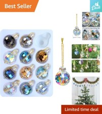 Mini Colorful Crystal Glass Christmas Balls - Set of 12 Ornaments for Xmas Tr...