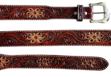 Ranger Belt Co WB3971 Tapered Western Belt Hand Tooled Floral Leather Size 40