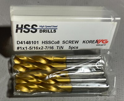 Y-G D4148101 #1x1-5/16 x 2-7/16 HSS Screw Machine Drill Bit - Pack of 5