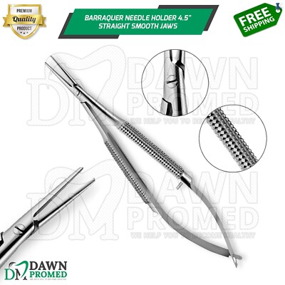 Barraquer Needle Holder 4.5'' Straight Smooth Jaws Ophthalmic Eye Instrument