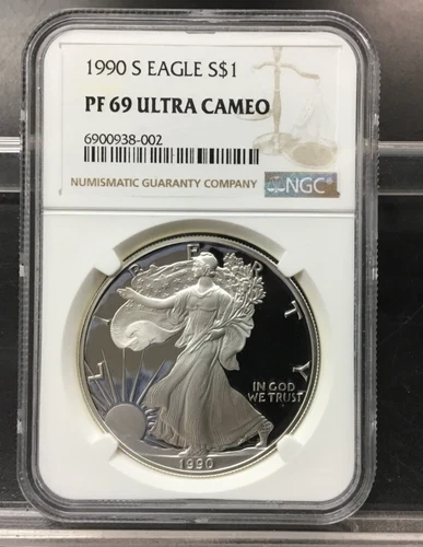 1990 S PROOF SILVER EAGLE NGC PF69 ULTRA CAMEO