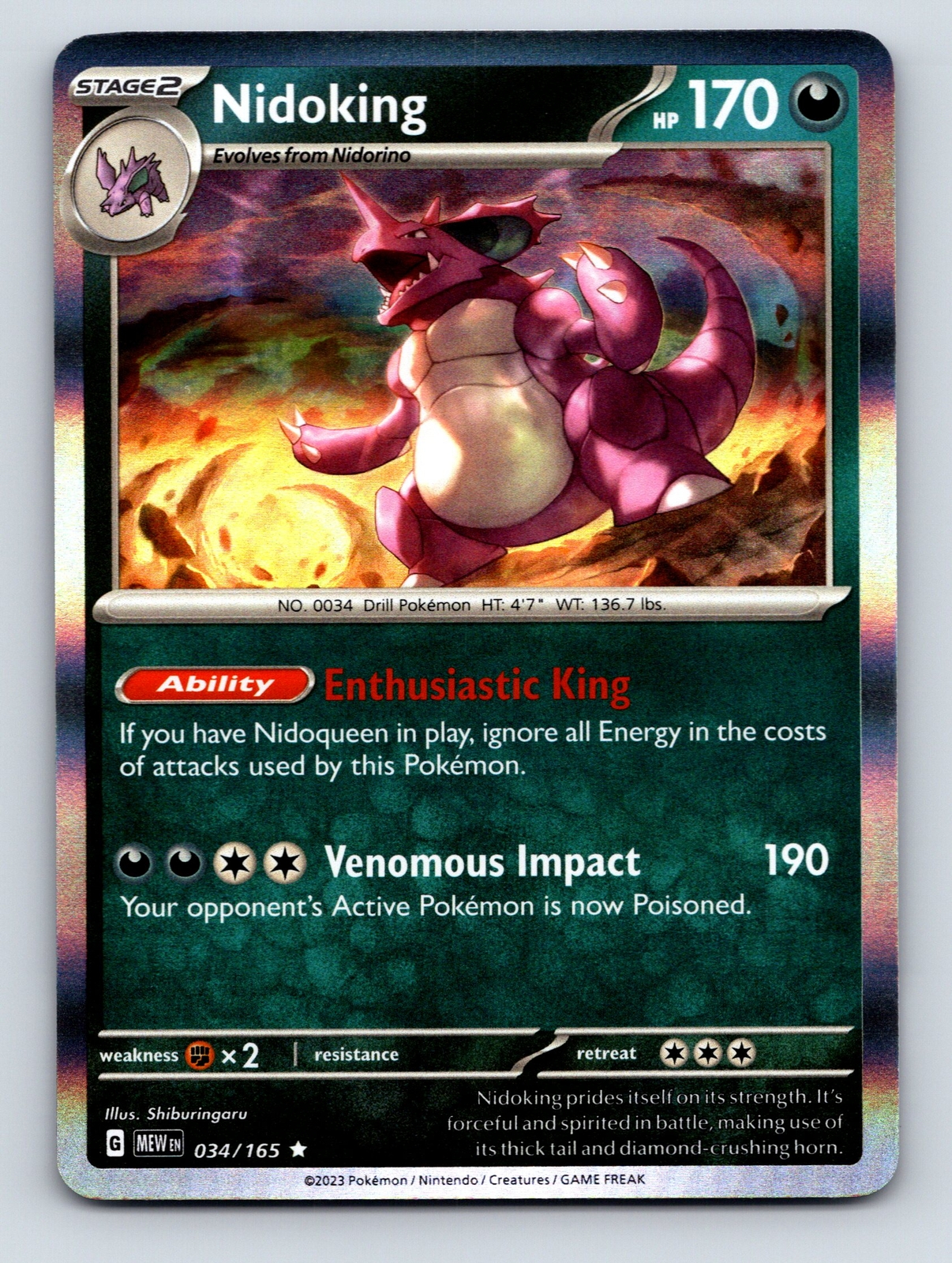 Stage 2 Nidoking HP 170 Enthusiastic King Ability Venomous Impact