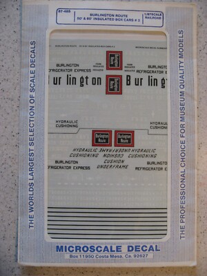 Microscale Decal HO 87-485 Burlington Route 50' & 60' Insulated Box Cars #2