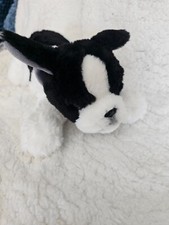 FAO Schwarz French Bull Boston Terrier Dog Plush Stuffed Toy 13.5" Black White